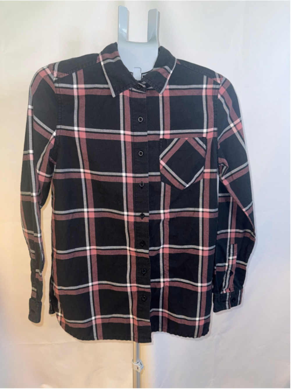 Men’s RVCA Plaid Button Down Shirt Small Black Pink